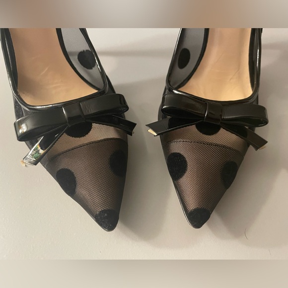 Black Kate Spade Polka Dot Mesh Stiletto Heels Pumps, Soze 9.5 - Picture 2 of 5